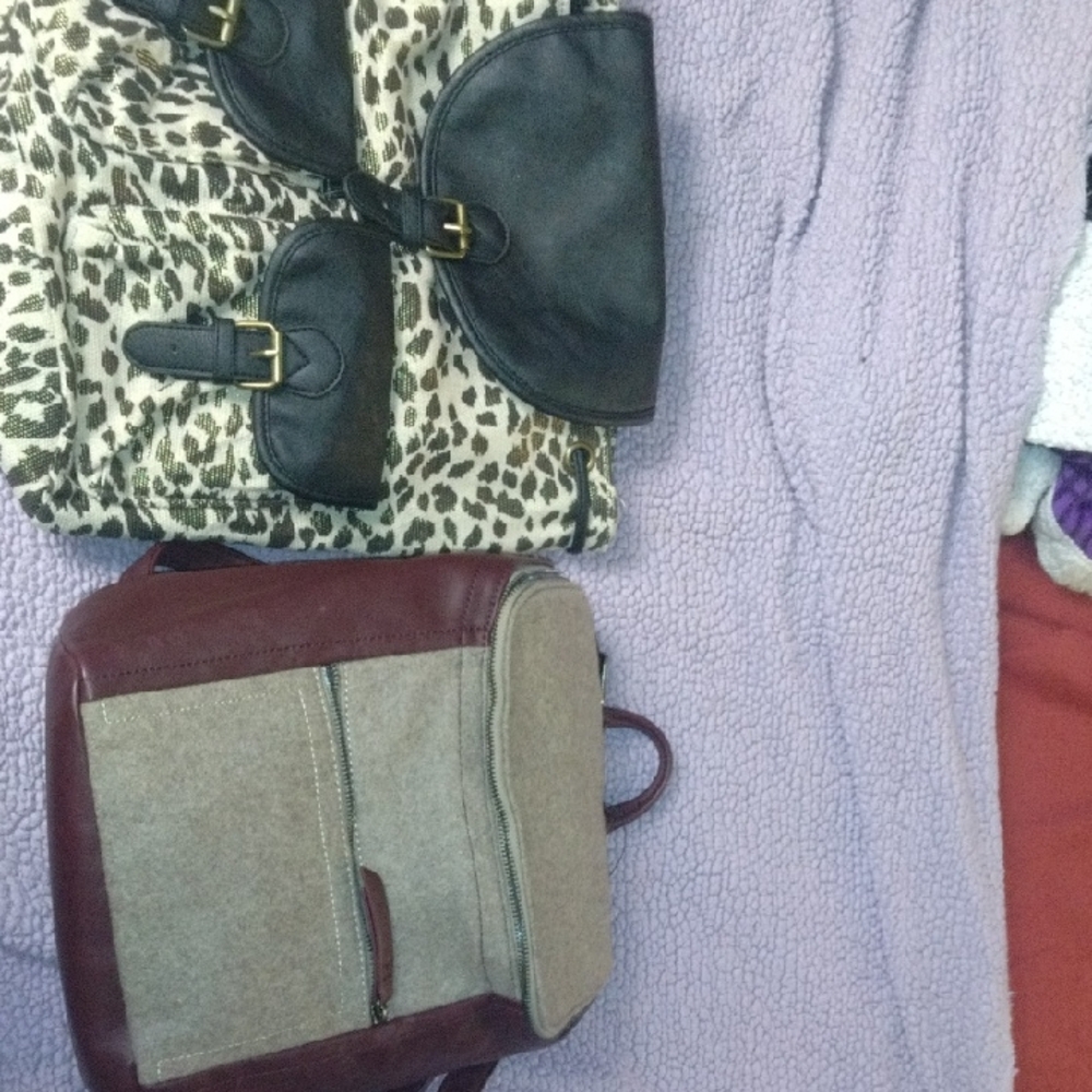 Stylish Leopard Print and Burgundy  And Tan Bags/Backpacks